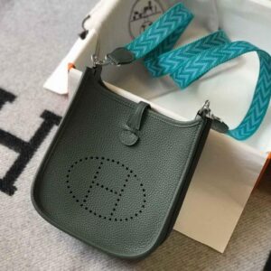 Replica Hermes Evelyne Bag Hermes Mini Crossbody Bag 20412 Silver Buckle Dark Green