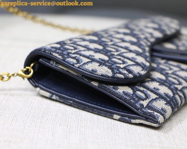 Replica Dior Saddle Chain Wallet In Blue Oblique Jacquard 8