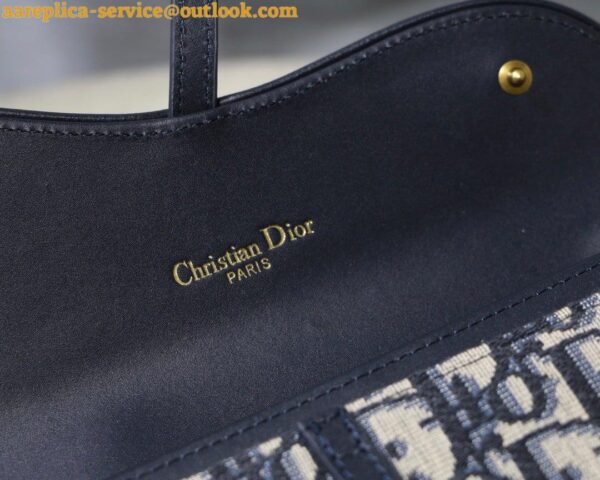 Replica Dior Saddle Chain Wallet In Blue Oblique Jacquard 11