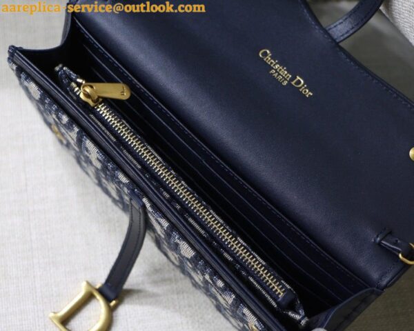 Replica Dior Saddle Chain Wallet In Blue Oblique Jacquard 13