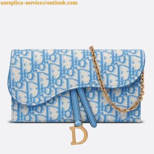 Replica Dior Saddle Chain Wallet In Light Blue Oblique Jacquard