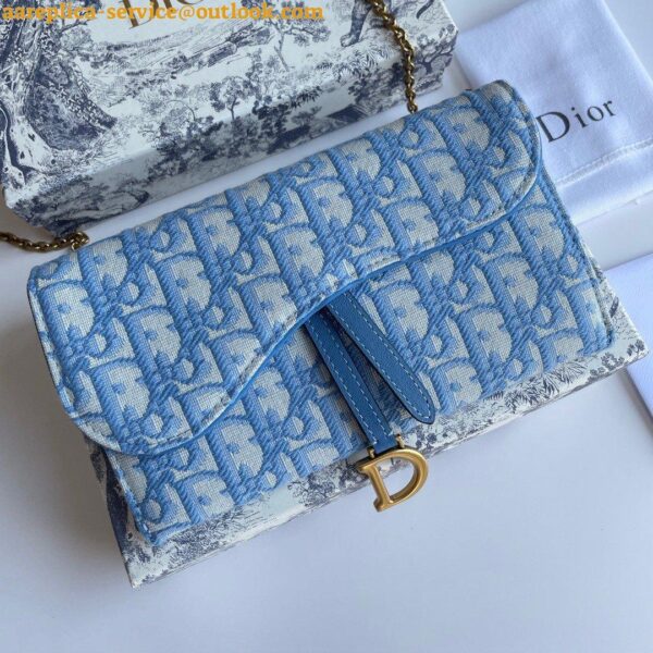 Replica Dior Saddle Chain Wallet In Light Blue Oblique Jacquard 5