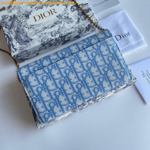 Replica Dior Saddle Chain Wallet In Light Blue Oblique Jacquard 7