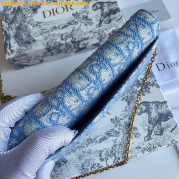 Replica Dior Saddle Chain Wallet In Light Blue Oblique Jacquard 8