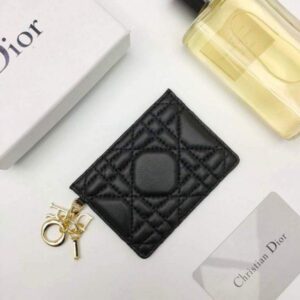 Replica Dior S0126 Dioramour Lady Dior card holder Black Patent Cannage Calfskin