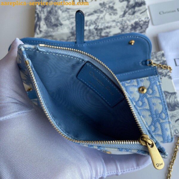 Replica Dior Saddle Chain Wallet In Light Blue Oblique Jacquard 10