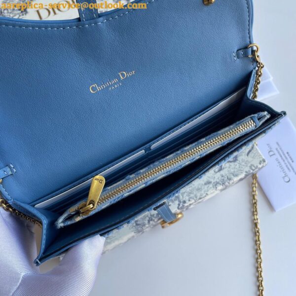 Replica Dior Saddle Chain Wallet In Light Blue Oblique Jacquard 11