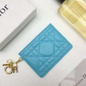 Replica Dior S0126 Dioramour Lady Dior card holder Blue Patent Cannage Calfskin