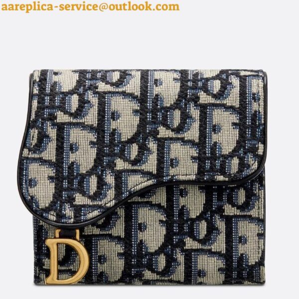 Replica Dior Saddle Lotus Wallet In Blue Oblique Jacquard