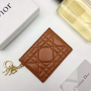 Replica Dior S0126 Dioramour Lady Dior card holder Brown Patent Cannage Calfskin