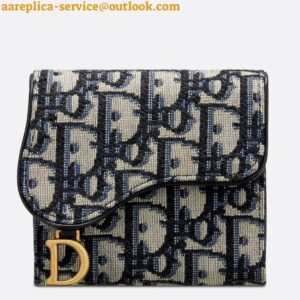 Replica Dior Saddle Lotus Wallet In Blue Oblique Jacquard 2