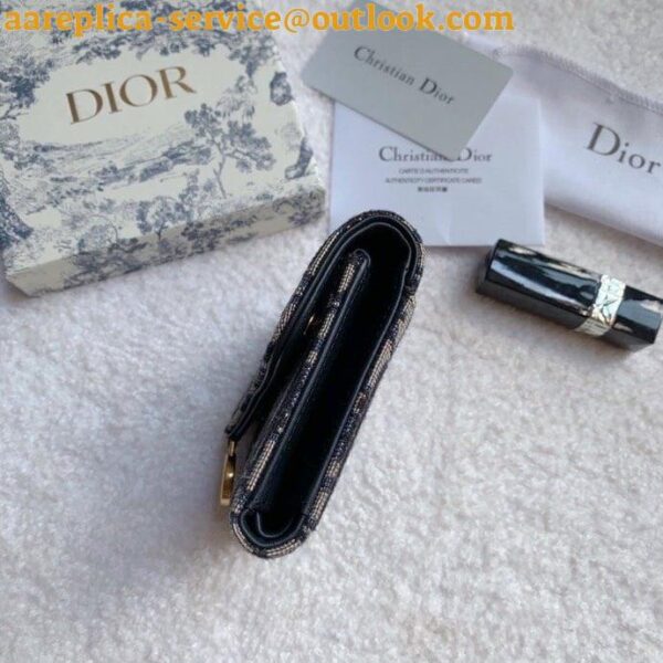 Replica Dior Saddle Lotus Wallet In Blue Oblique Jacquard 4