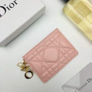 Replica Dior S0126 Dioramour Lady Dior card holder Patent Cannage Calfskin Pink