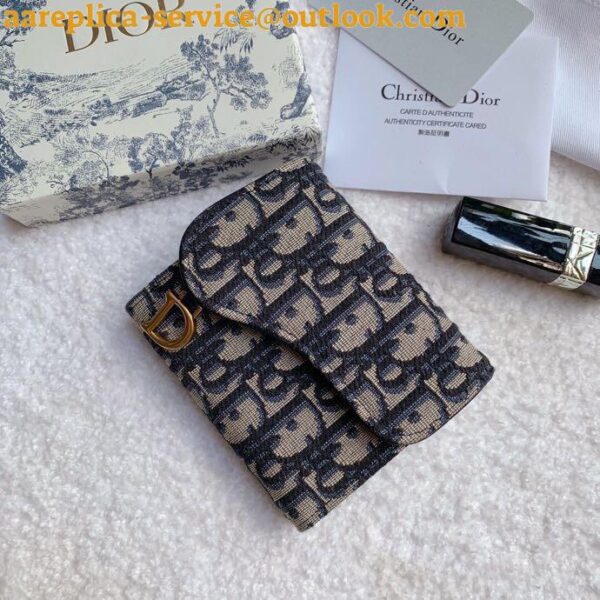 Replica Dior Saddle Lotus Wallet In Blue Oblique Jacquard 5