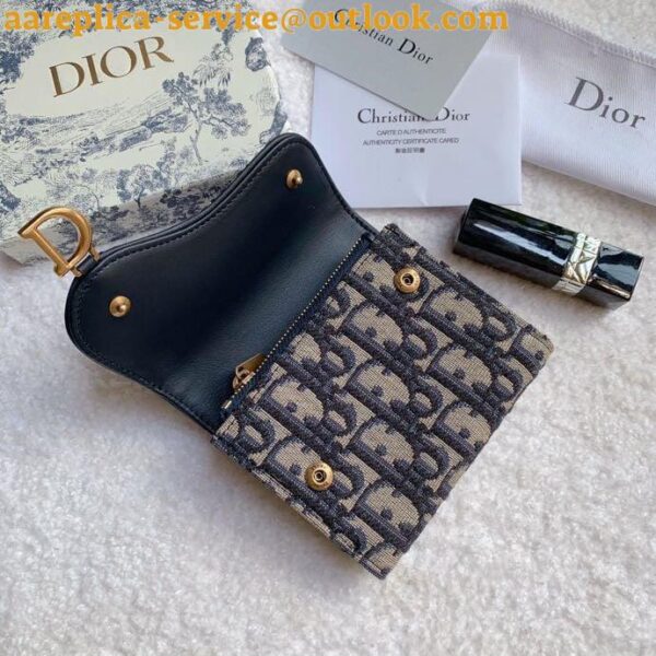 Replica Dior Saddle Lotus Wallet In Blue Oblique Jacquard 8