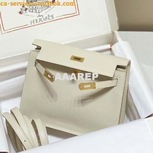 Replica Hermes Evercolor Kelly Danse II 22cm Leather Crossbody Bag H20366 White 2