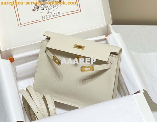 Replica Hermes Evercolor Kelly Danse II 22cm Leather Crossbody Bag H20366 White 4