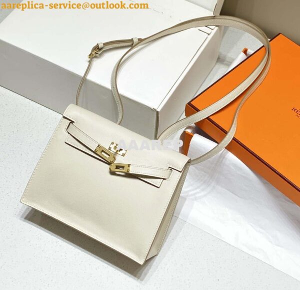 Replica Hermes Evercolor Kelly Danse II 22cm Leather Crossbody Bag H20366 White 5