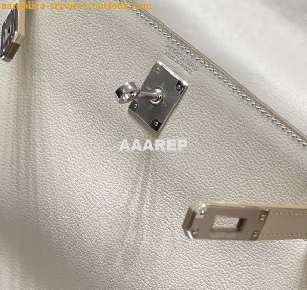 Replica Hermes Evercolor Kelly Danse II 22cm Leather Crossbody Bag H20367 White Silver 6