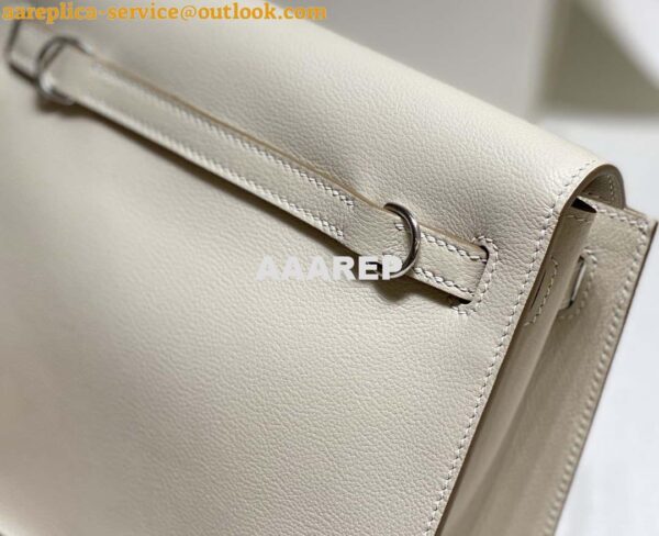 Replica Hermes Evercolor Kelly Danse II 22cm Leather Crossbody Bag H20367 White Silver 8