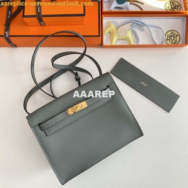 Replica Hermes Evercolor Kelly Danse II 22cm Leather Crossbody Bag H20368 Gray 7