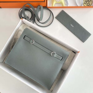 Replica Hermes Evercolor Kelly Danse II 22cm Leather Crossbody Bag H20369 Gray Silver