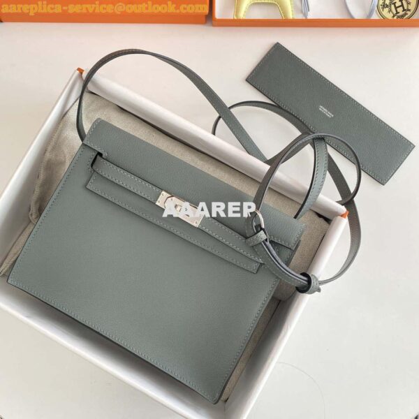 Replica Hermes Evercolor Kelly Danse II 22cm Leather Crossbody Bag H20369 Gray Silver 6