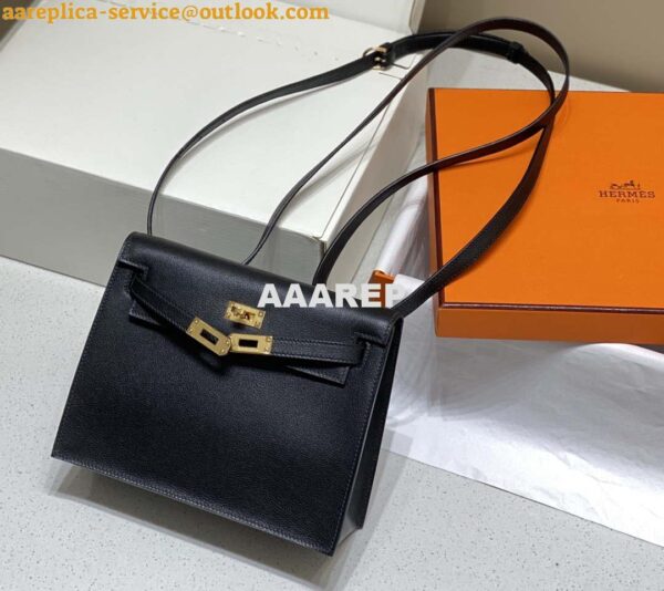 Replica Hermes Evercolor Kelly Danse II 22cm Leather Crossbody Bag H20370 Black 5