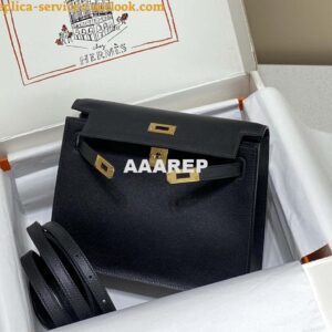 Replica Hermes Evercolor Kelly Danse II 22cm Leather Crossbody Bag H20370 Black 2