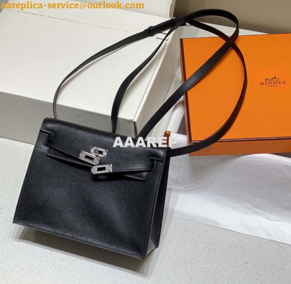 Replica Hermes Evercolor Kelly Danse II 22cm Leather Crossbody Bag H20371 Black Silver 5