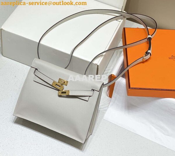 Replica Hermes Evercolor Kelly Danse II 22cm Leather Crossbody Bag H20372 Light Gray 5