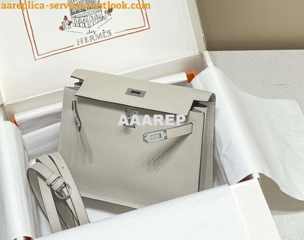 Replica Hermes Evercolor Kelly Danse II 22cm Leather Crossbody Bag H20373 Light Gray Silver 4