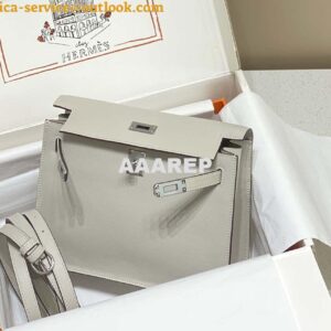 Replica Hermes Evercolor Kelly Danse II 22cm Leather Crossbody Bag H20373 Light Gray Silver 2