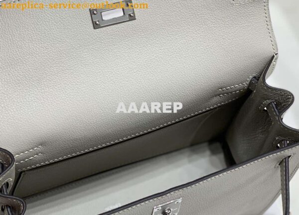 Replica Hermes Evercolor Kelly Danse II 22cm Leather Crossbody Bag H20373 Light Gray Silver 10