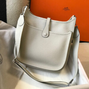 Replica Hermes H083435 Evelyne III 29 Shoulder Bag Silver Hardware White Gray