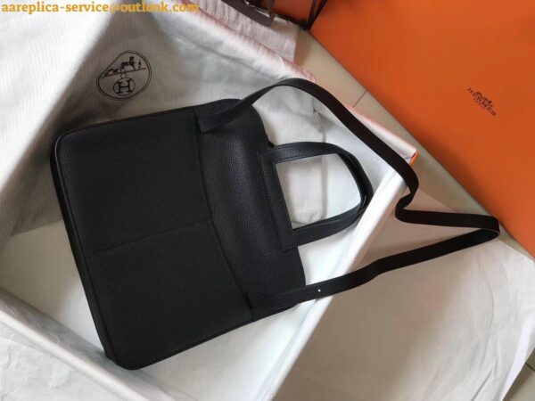 Replica Hermes Halzan 31cm Bag In Black Clemence Leather 3