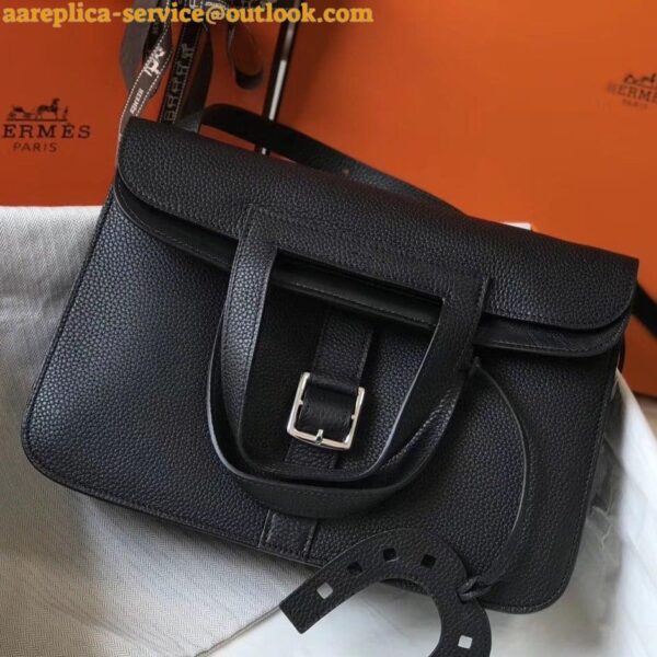 Replica Hermes Halzan 31cm Bag In Black Clemence Leather 4