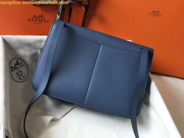 Replica Hermes Halzan 31cm Bag In Blue Agate Clemence Leather 7