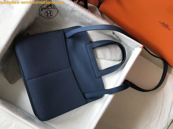 Replica Hermes Halzan 31cm Bag In Blue Agate Clemence Leather 10