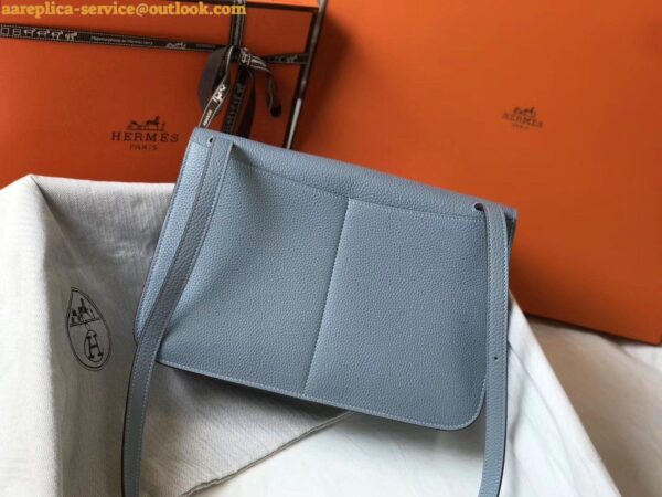 Replica Hermes Halzan 31cm Bag In Blue Lin Clemence Leather 6