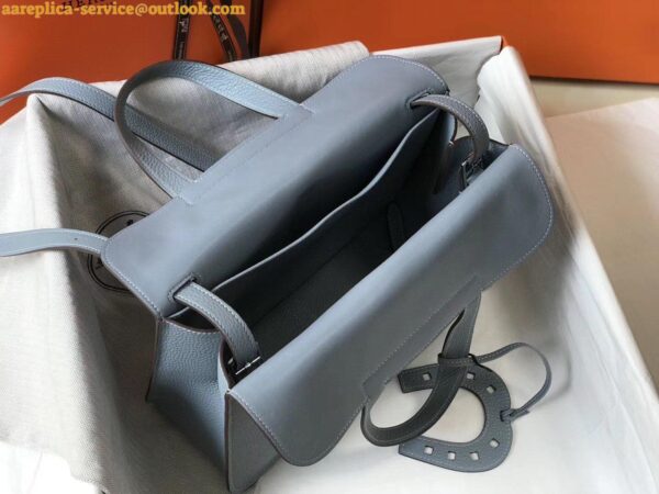 Replica Hermes Halzan 31cm Bag In Blue Lin Clemence Leather 7