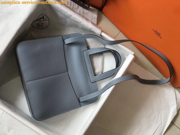 Replica Hermes Halzan 31cm Bag In Blue Lin Clemence Leather 8