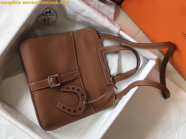 Replica Hermes Halzan 31cm Bag In Gold Clemence Leather 3