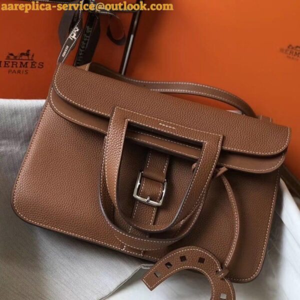 Replica Hermes Halzan 31cm Bag In Gold Clemence Leather 6