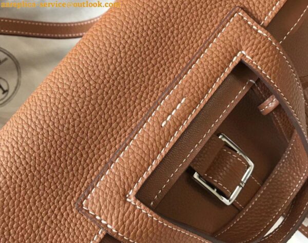 Replica Hermes Halzan 31cm Bag In Gold Clemence Leather 7