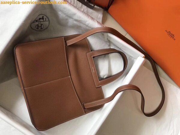 Replica Hermes Halzan 31cm Bag In Gold Clemence Leather 10