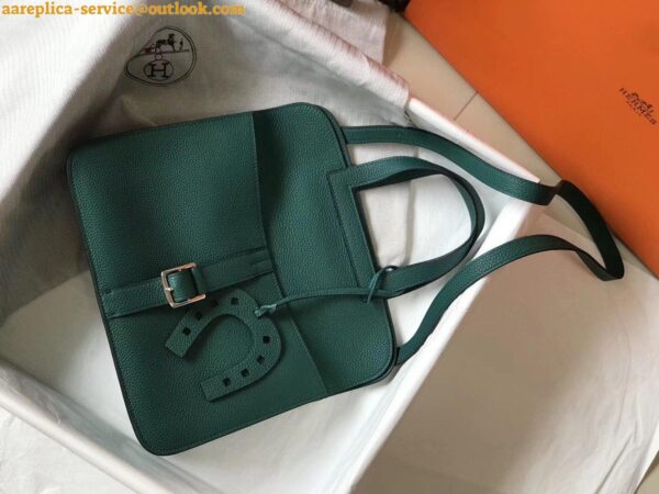 Replica Hermes Halzan 31cm Bag In Malachite Clemence Leather 3