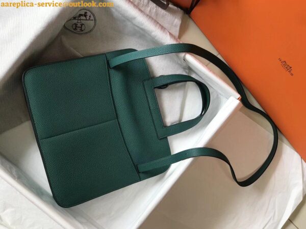 Replica Hermes Halzan 31cm Bag In Malachite Clemence Leather 6