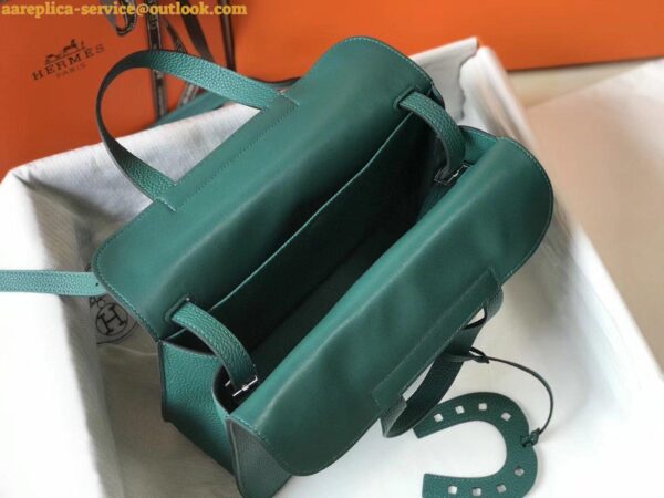 Replica Hermes Halzan 31cm Bag In Malachite Clemence Leather 9