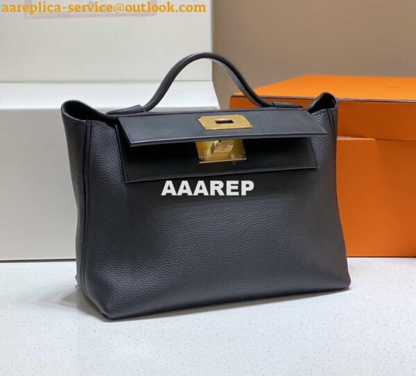 Replica Hermes Kelly 2424 Leather 29cm H230268 Black Shoulder bag 5